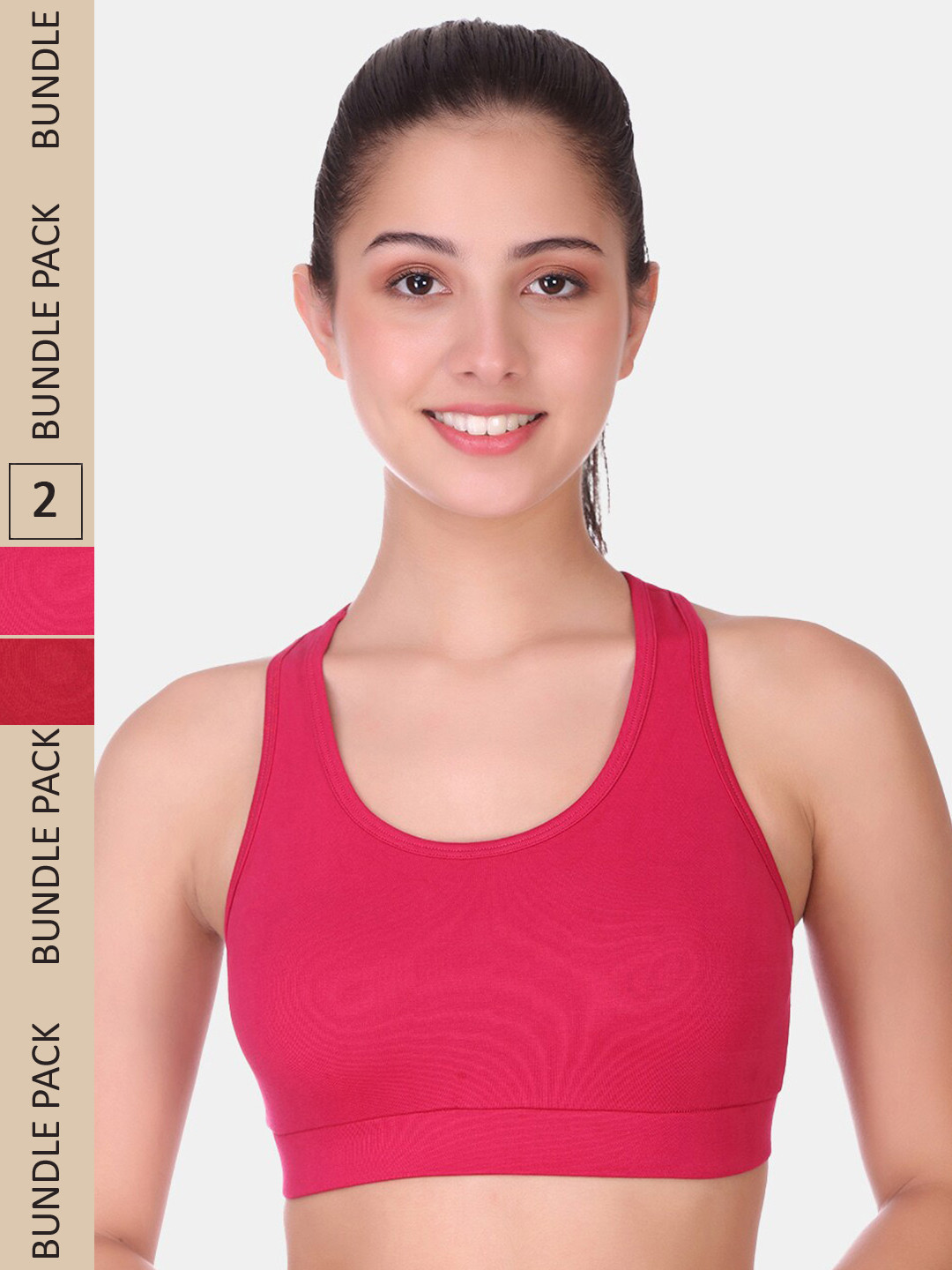 

POOJA RAGENEE Pack Of 2 Non Padded Non-Wired Sports Workout Bra, Magenta