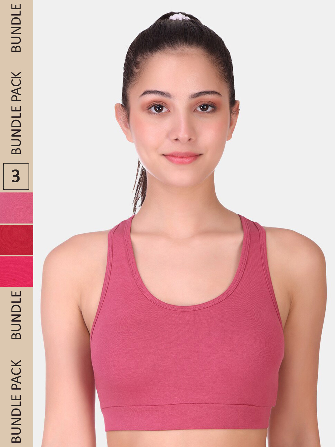 

POOJA RAGENEE Pack Of 3 Non Padded Non-Wired Sports Workout Bra, Pink
