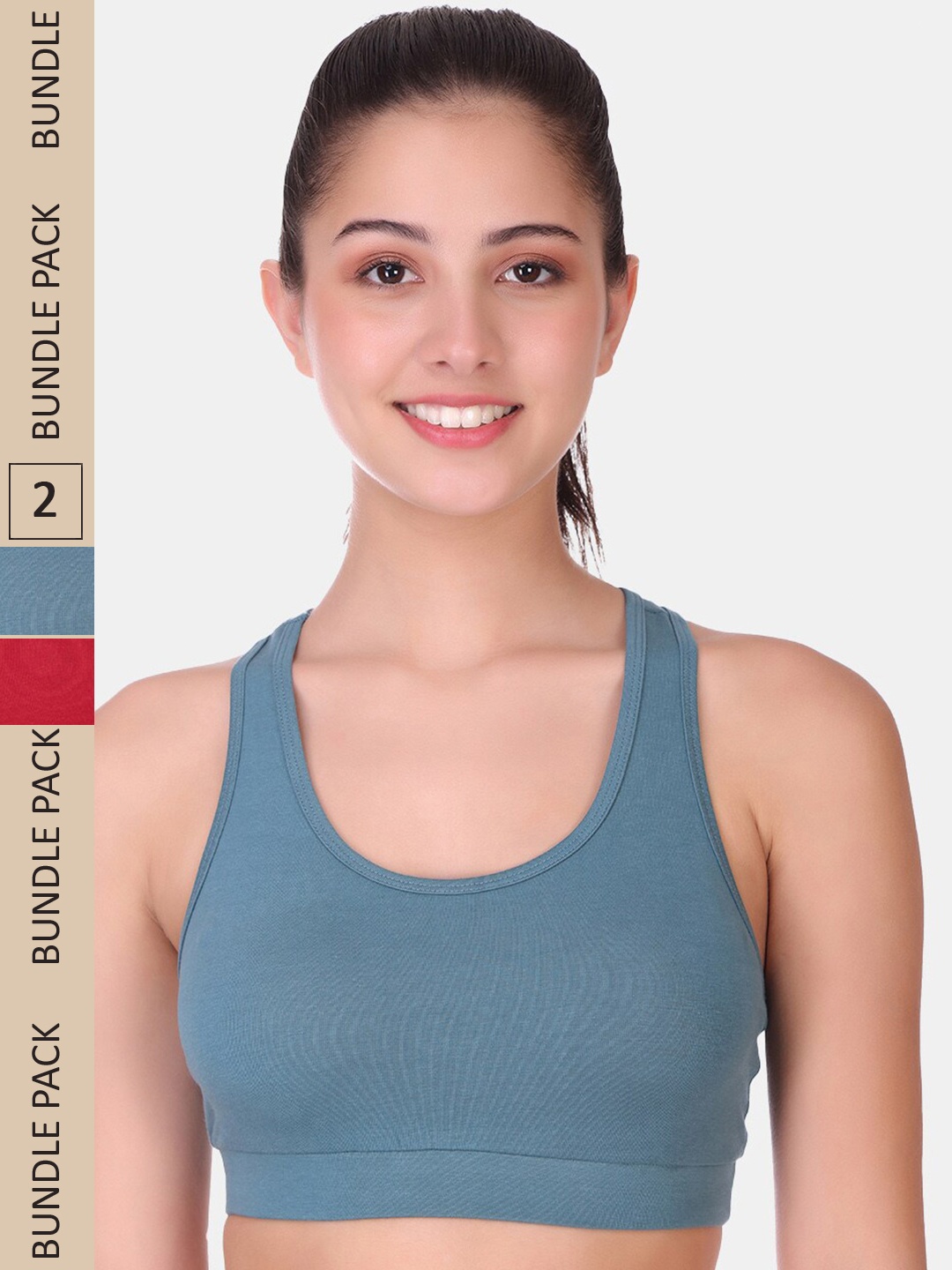 

POOJA RAGENEE Pack Of 2 Non padded Non-Wired Sport Bra sq1028b_2p_mr_tgrn_28b, Maroon