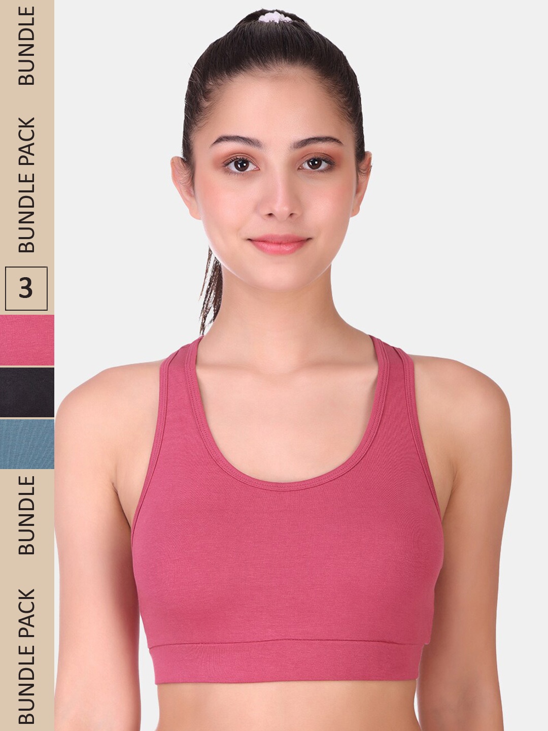 

POOJA RAGENEE Pack of 3 Full Coverage Non-Wired Sports Bra, Black