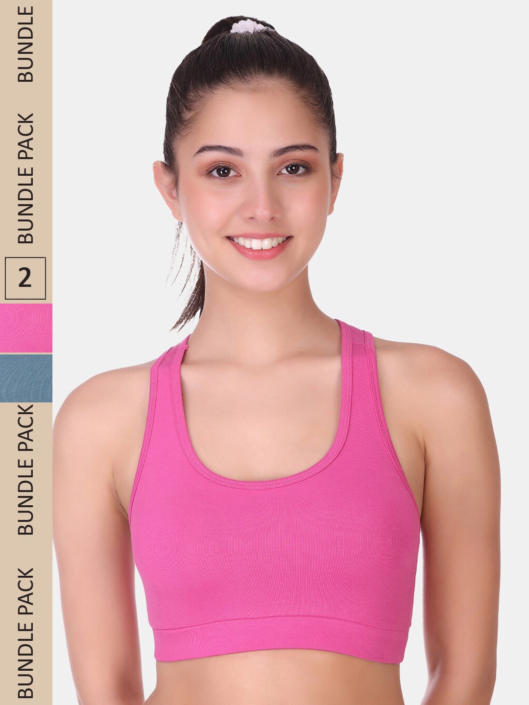 

POOJA RAGENEE Pack Of 2 Non Padded Full Coverage All Day Comfort Seamless Sports Bra, Pink