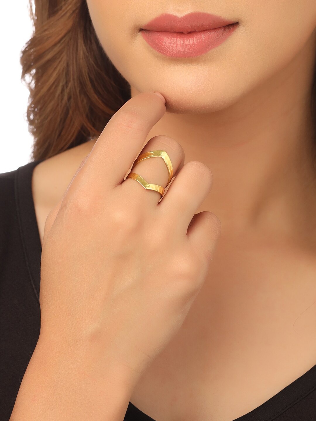 

NVR Women Gold-Plated Alloy Adjustable Finger Ring
