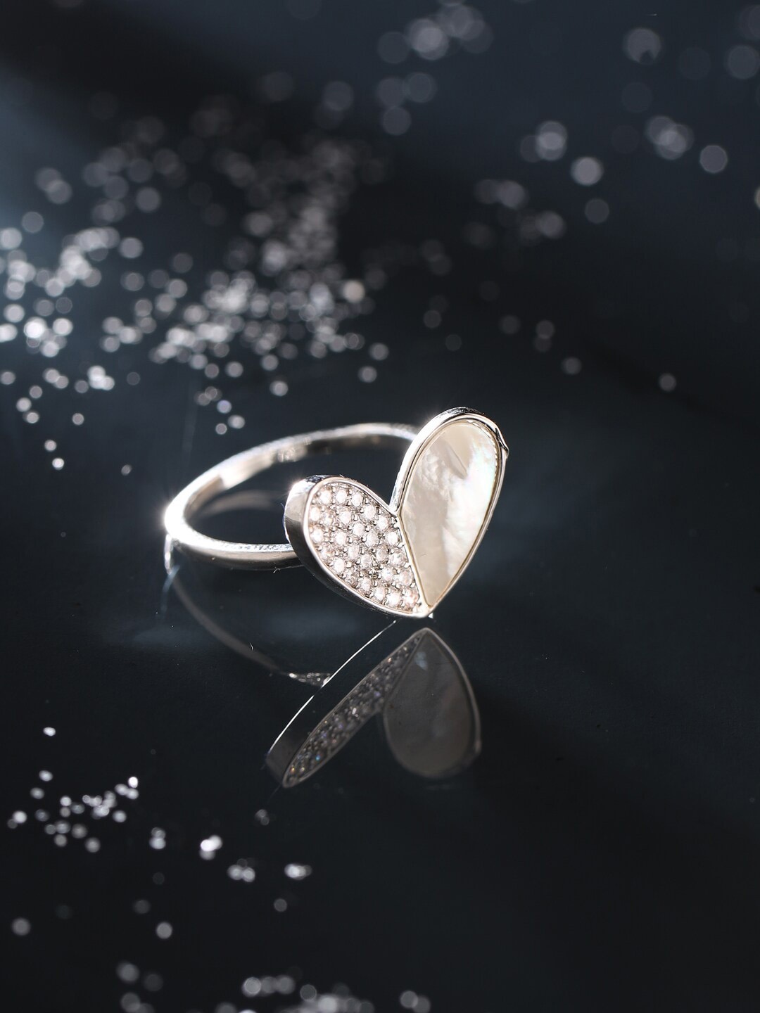 

NVR Silver-Plated CZ-Studded Adjustable Finger Ring