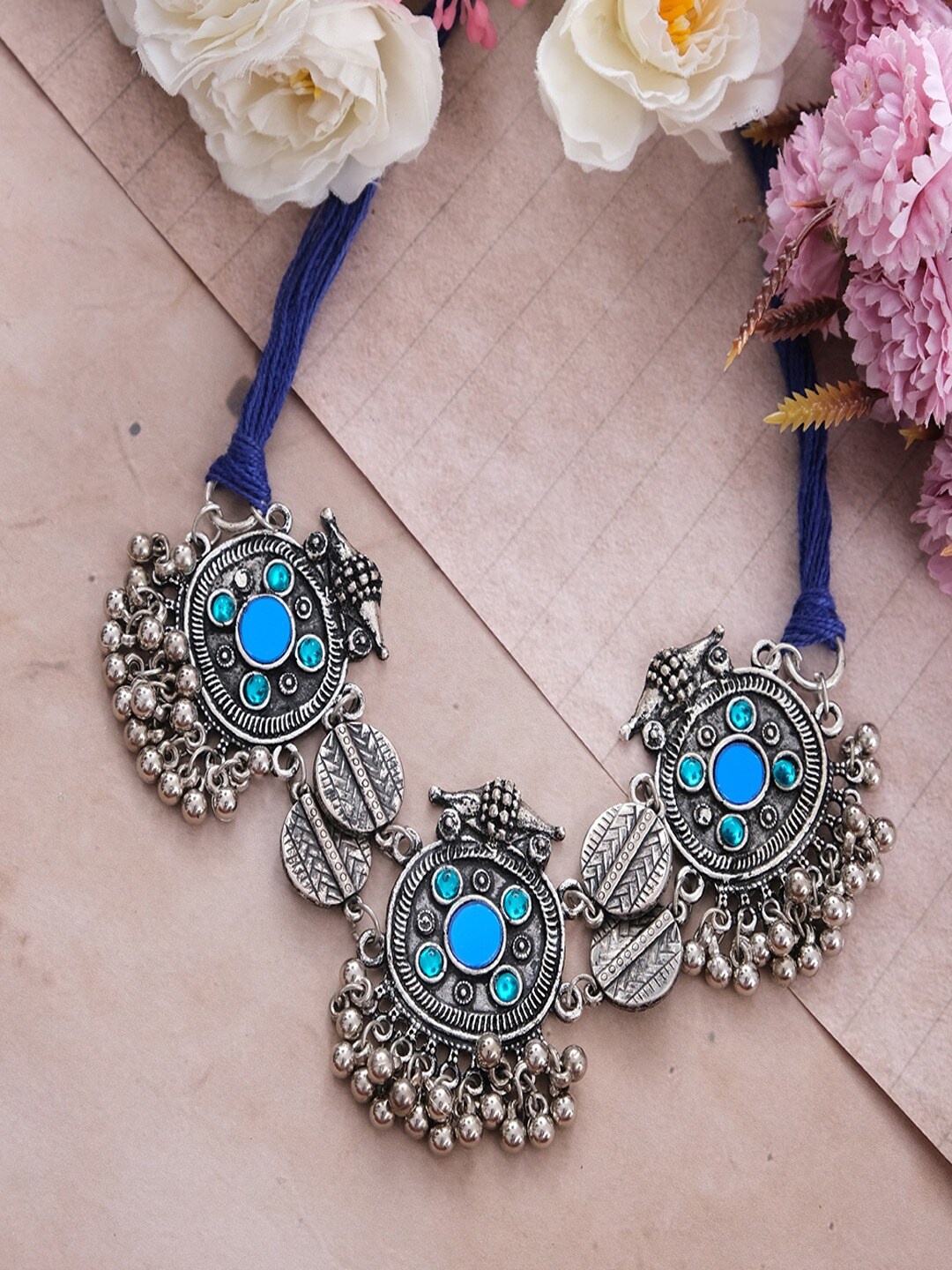 

UNIVERSITY TRENDZ Silver-Plated Oxidised Necklace