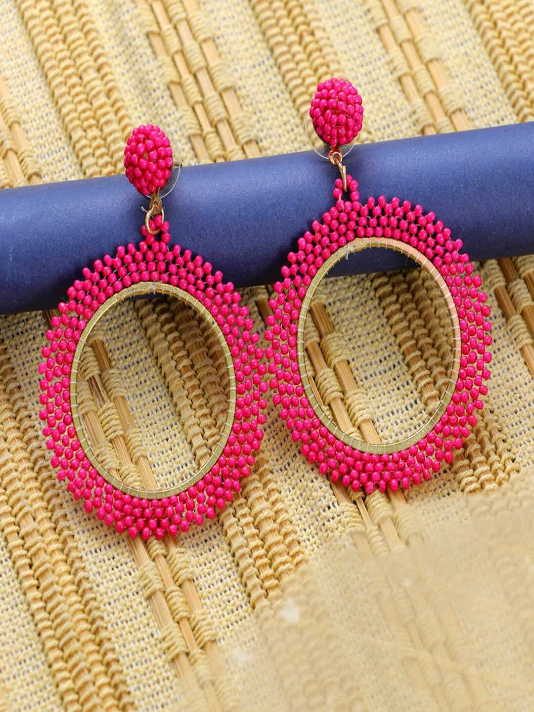 

UNIVERSITY TRENDZ Gold Plated Circular Beaded Drop Earrings