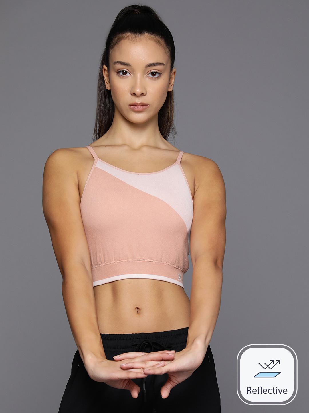 

HRX by Hrithik Roshan Anti-microbial Rapid-Dry Seamless Sports Bra - Full Coverage Lightly Padded, Peach