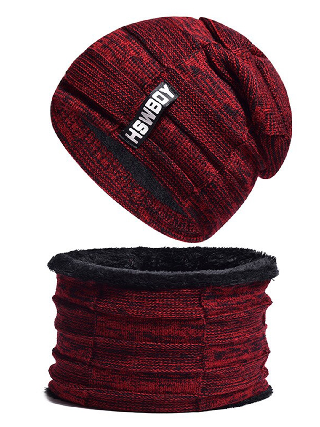 

Alexvyan Men Wind Proof Wool Thermal Cap & Scarf, Red