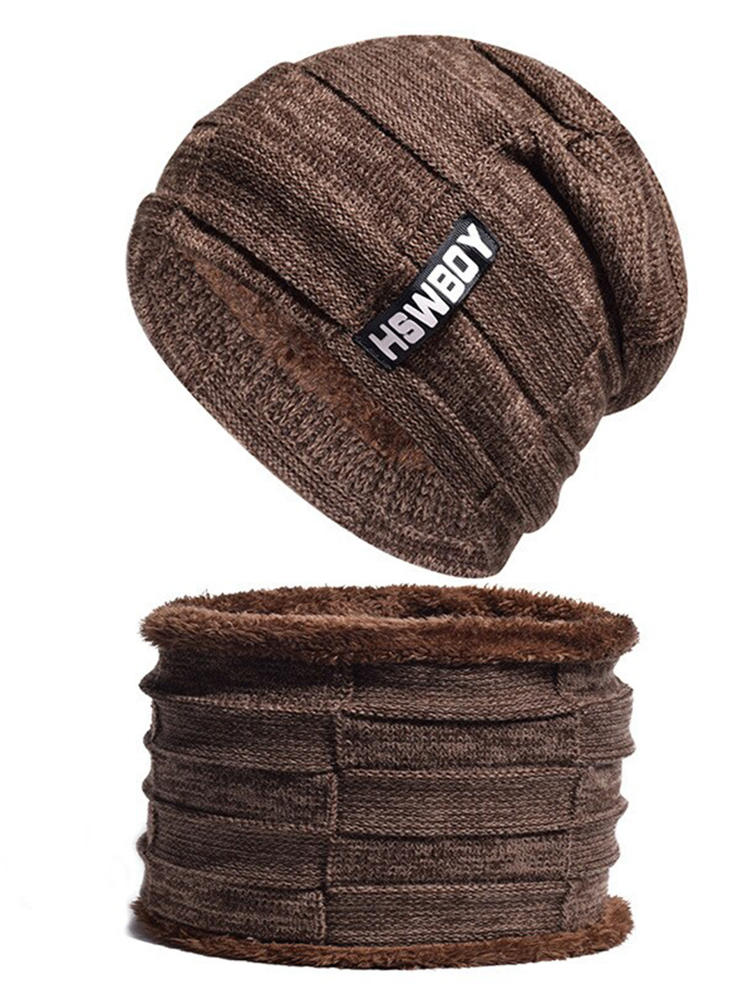 

Alexvyan Men Wind Proof Wool Thermal Cap & Scarf, Brown