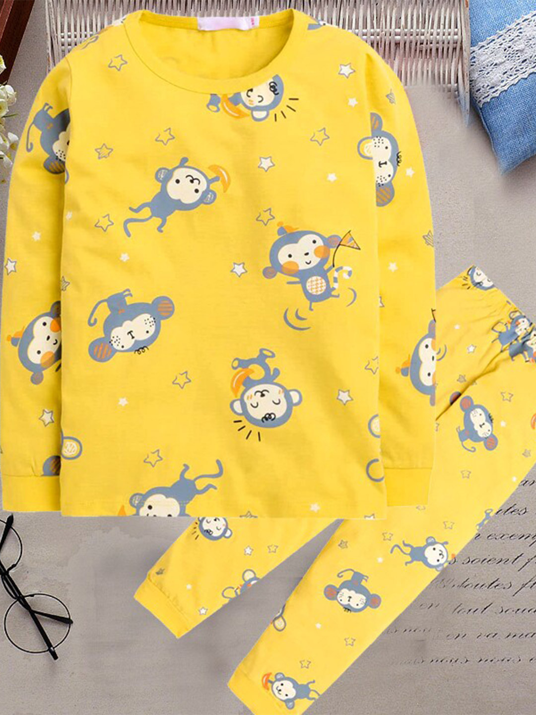 

Googo Gaaga Boys Conversational Printed Pure Cotton Sweatshirt with Jogger, Yellow