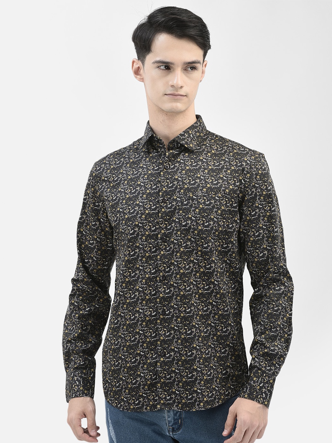 

Crimsoune Club Slim Fit Floral Printed Casual Shirt, Black