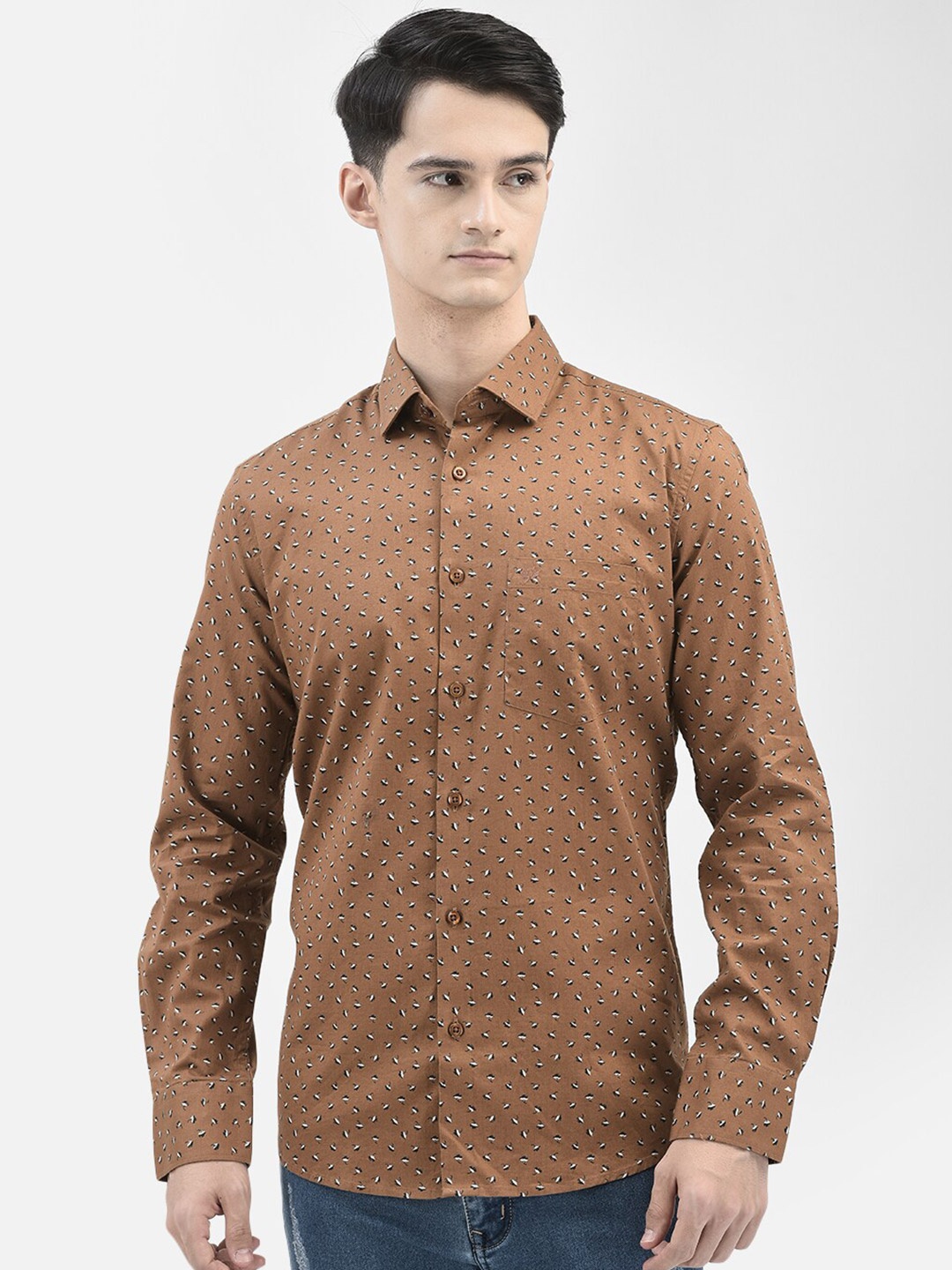

Crimsoune Club Slim Fit Micro Ditsy Printed Casual Shirt, Brown