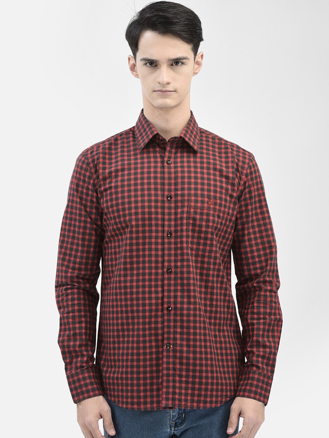 

Crimsoune Club Checked Pure Cotton Slim Fit Casual Shirt, Red
