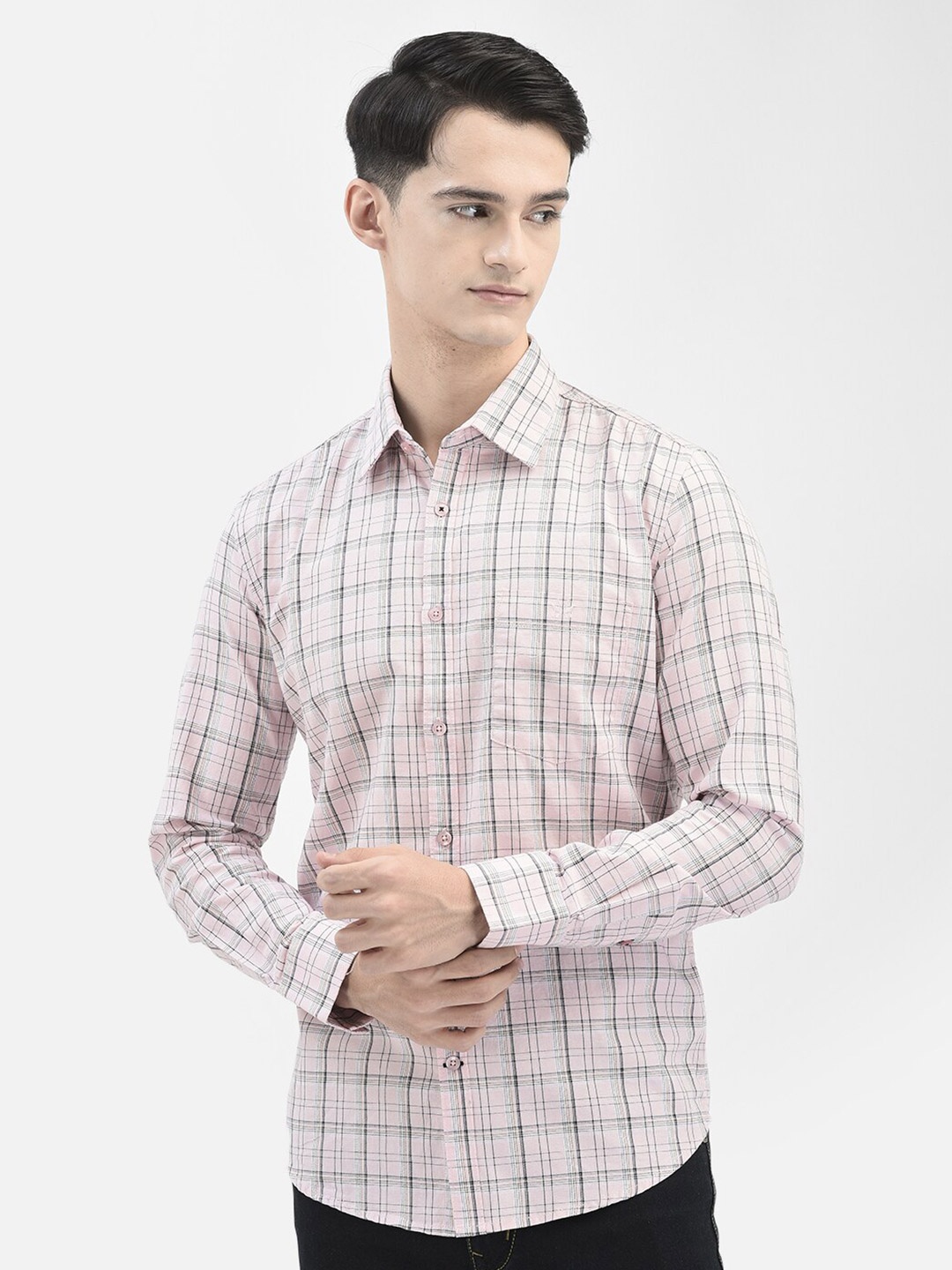 

Crimsoune Club Checked Pure Cotton Slim Fit Casual Shirt, Pink