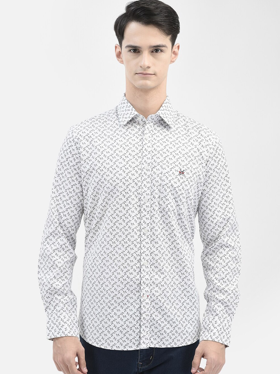 

Crimsoune Club Slim Fit Floral Printed Casual Cotton Shirt, White
