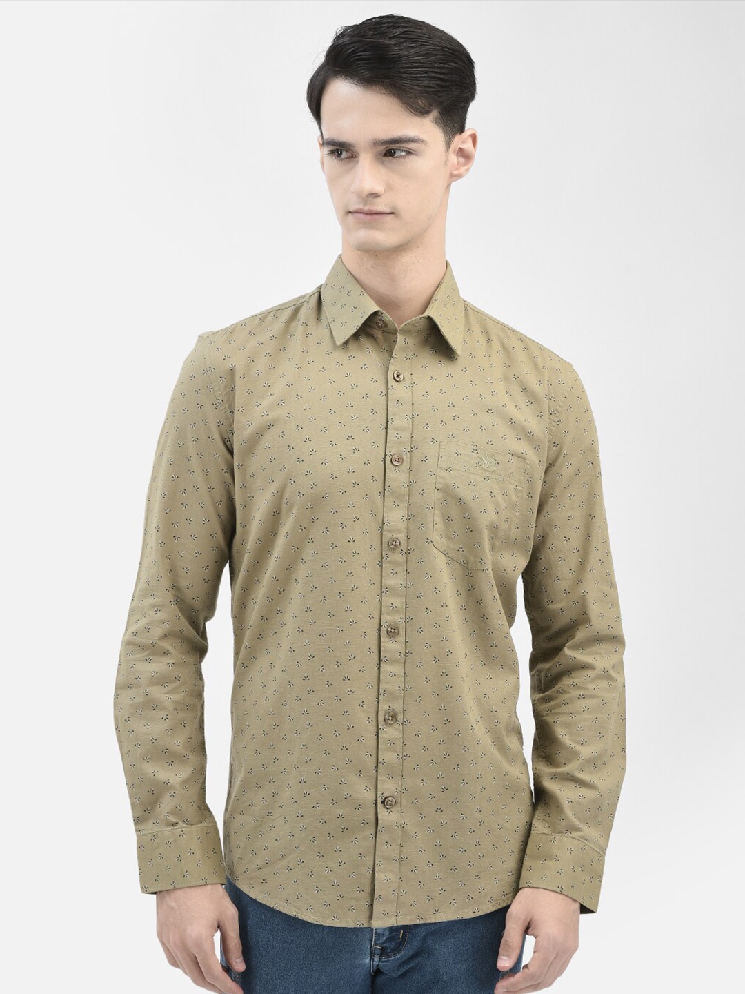 

Crimsoune Club Slim Fit Opaque Printed Casual Shirt, Olive