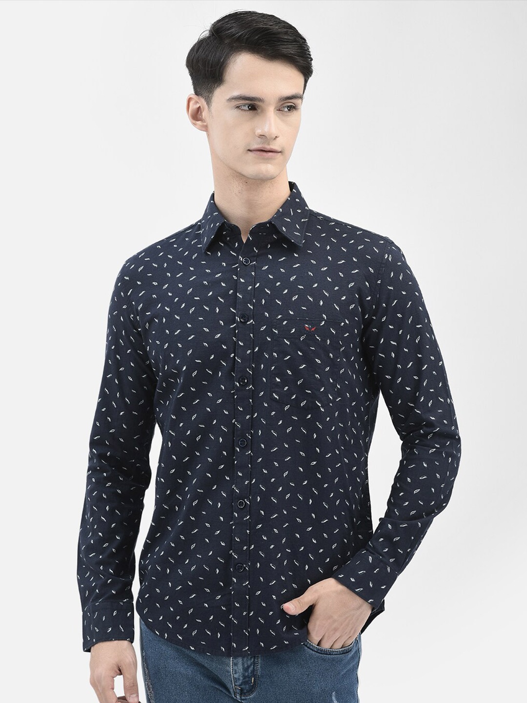 

Crimsoune Club Abstract Printed Slim Fit Pure Cotton Casual Shirt, Navy blue