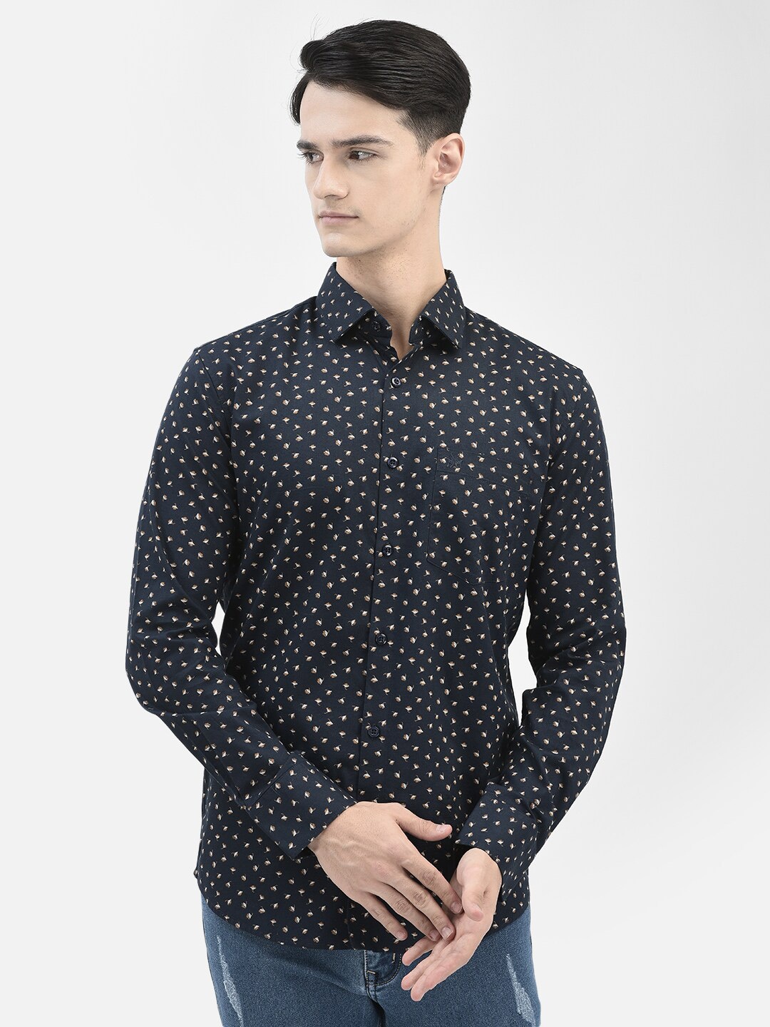 

Crimsoune Club Slim Fit Opaque Printed Casual Shirt, Navy blue