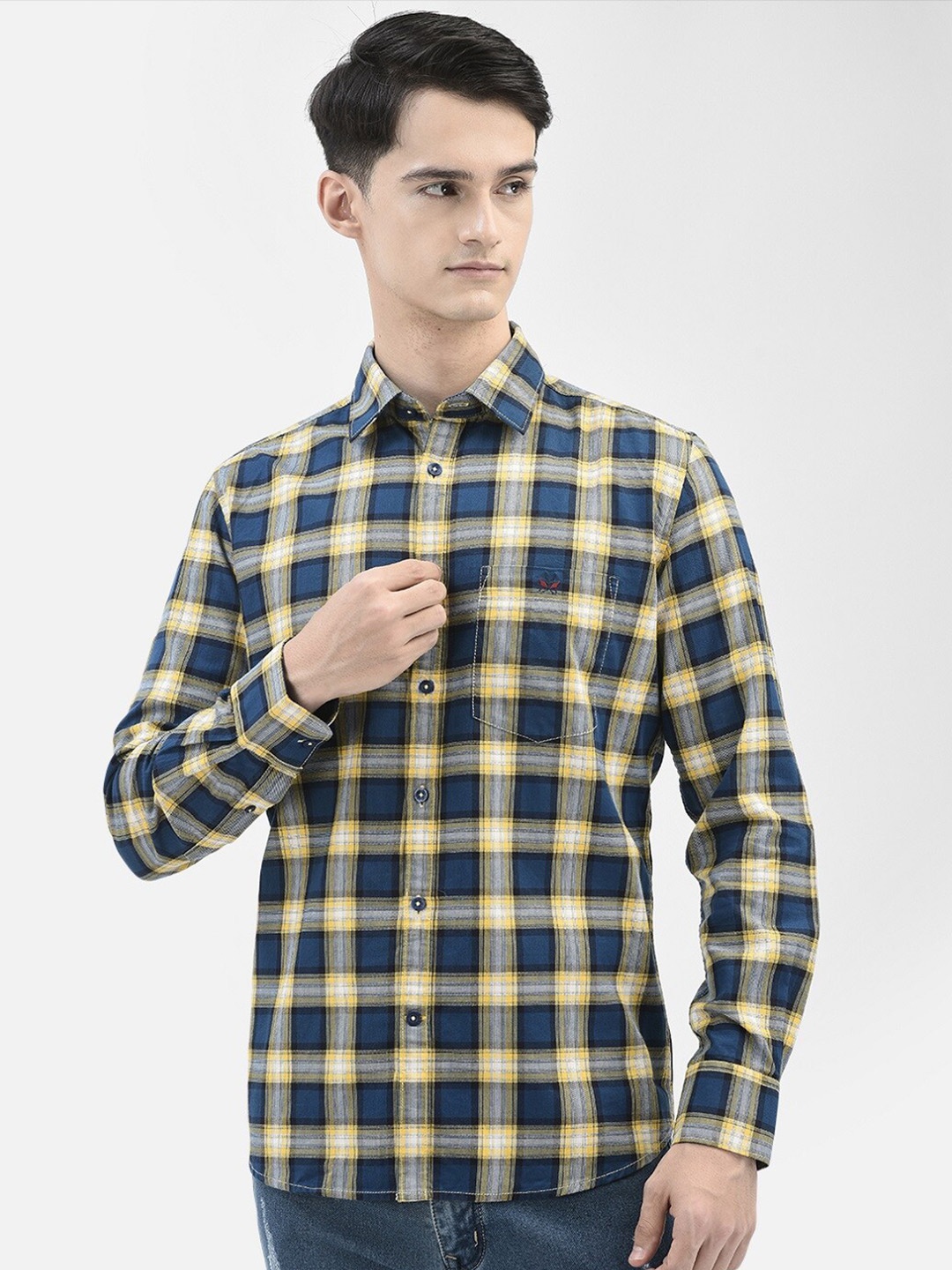 

Crimsoune Club Slim Fit Opaque Checked Casual Shirt, Mustard
