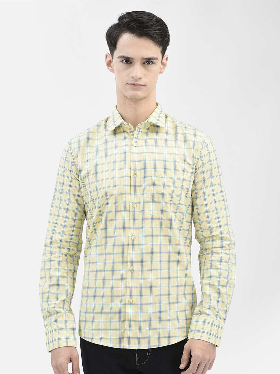 

Crimsoune Club Slim Fit Checked Pure Cotton Casual Shirt, Yellow