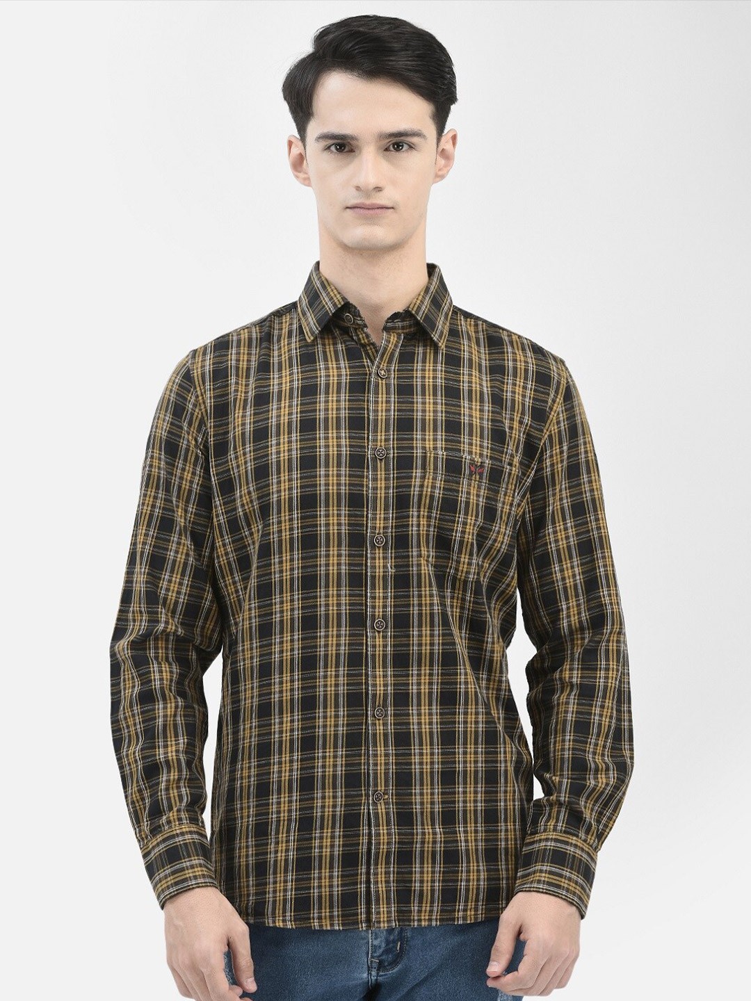 

Crimsoune Club Checked Slim Fit Pure Cotton Casual Shirt, Yellow
