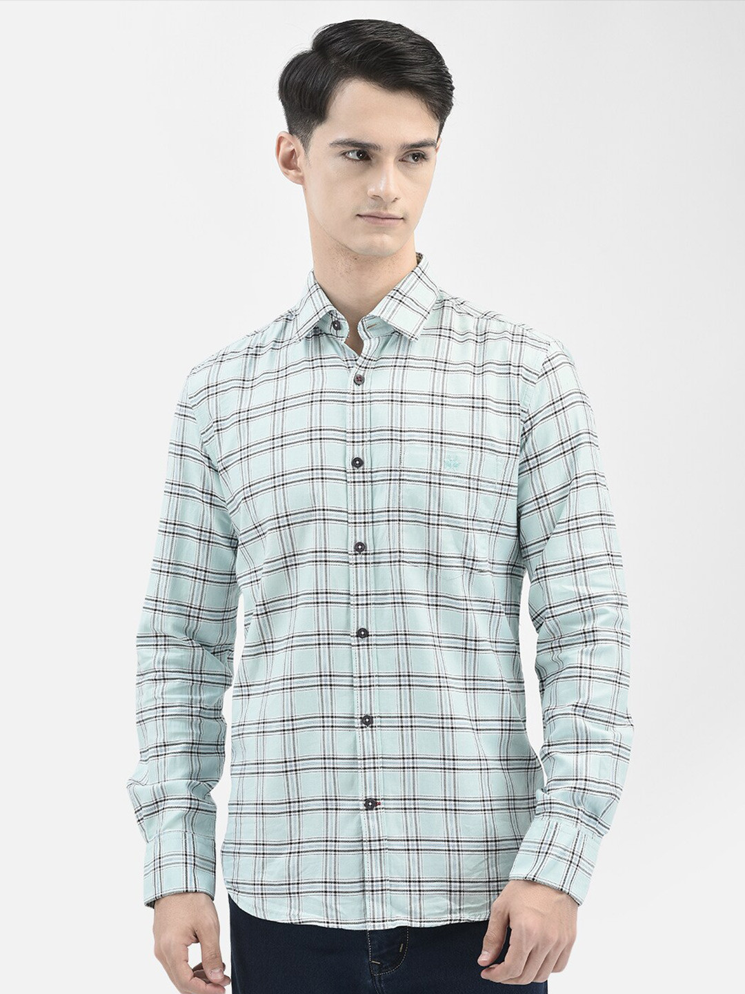 

Crimsoune Club Slim Fit Opaque Checked Casual Shirt, Green
