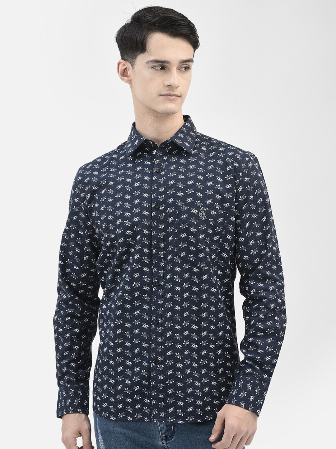 

Crimsoune Club Slim Fit Floral Opaque Printed Casual Shirt, Navy blue