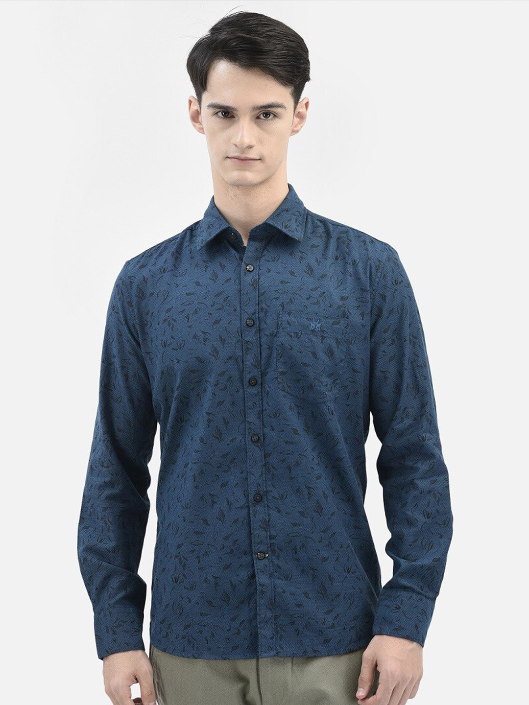 

Crimsoune Club Slim Fit Opaque Printed Cotton Casual Shirt, Navy blue