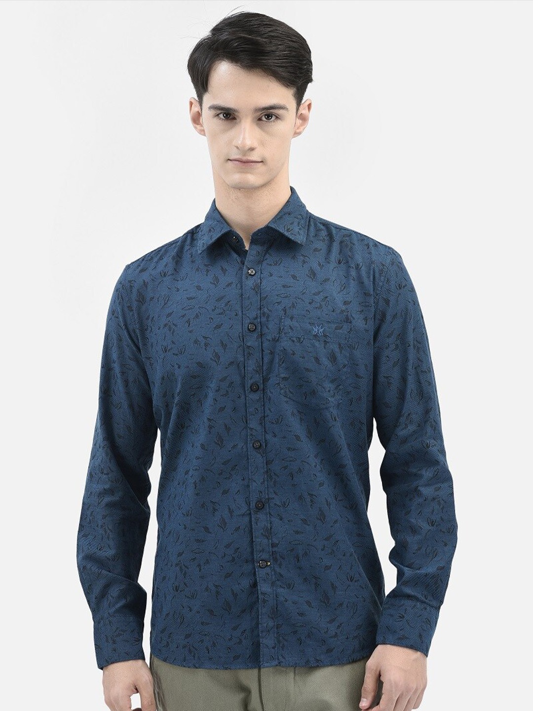 

Crimsoune Club Abstract Printed Slim Fit Pure Cotton Casual Shirt, Navy blue