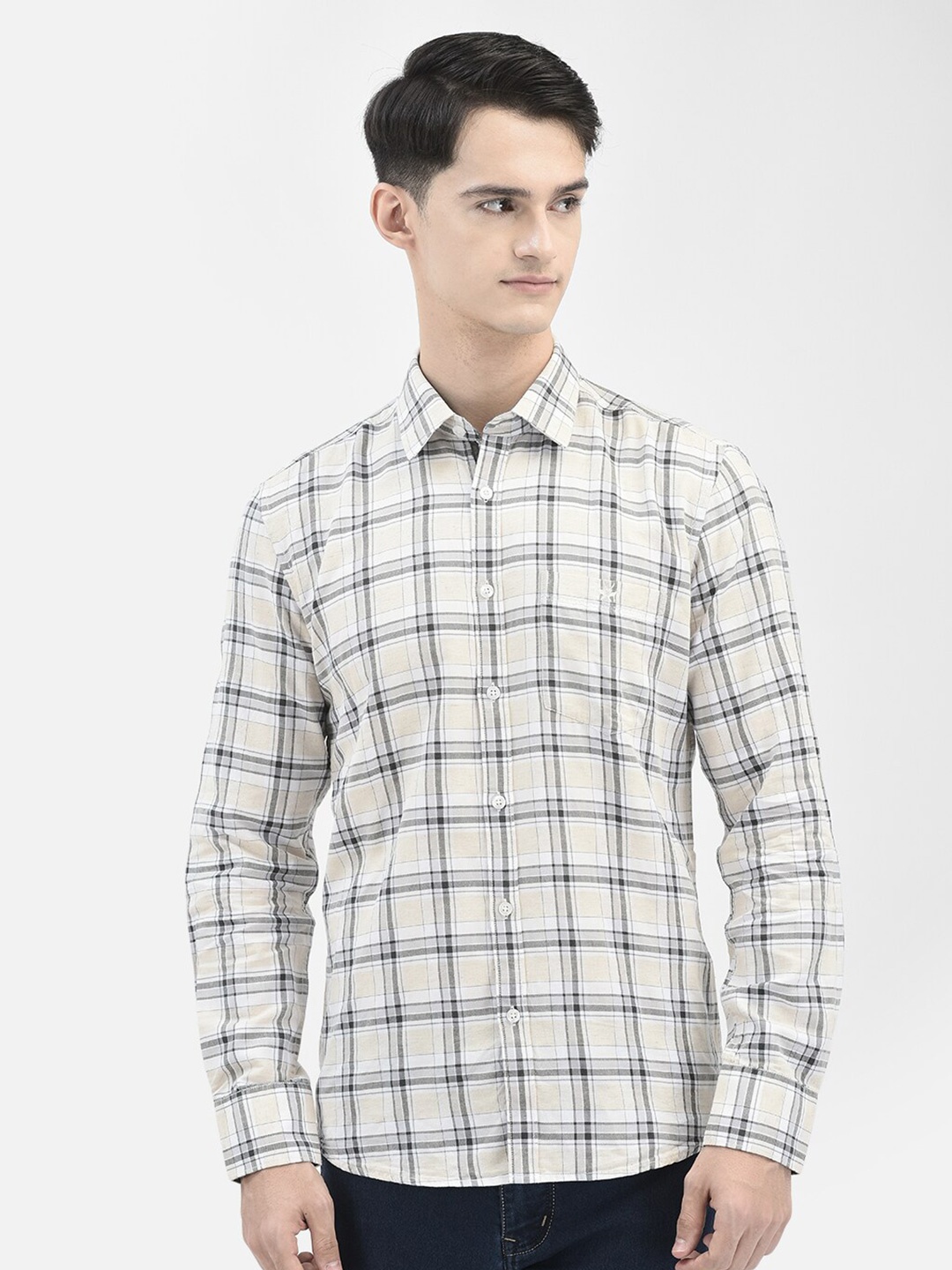 

Crimsoune Club Slim Fit Tartan Checked Casual Shirt, Grey