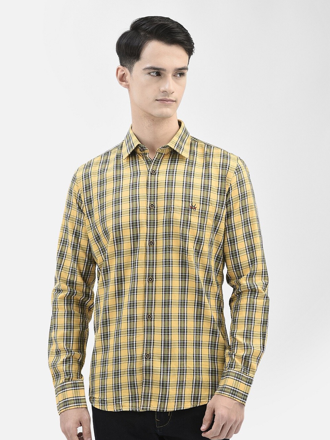 

Crimsoune Club Checked Slim Fit Pure Cotton Casual Shirt, Yellow
