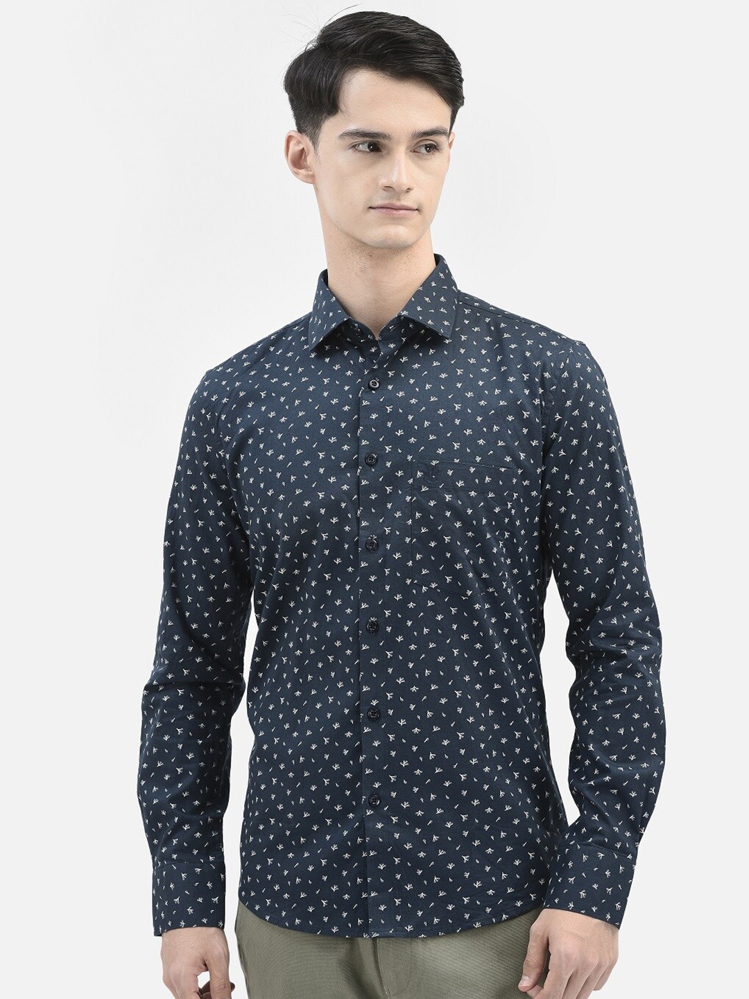 

Crimsoune Club Slim Fit Opaque Printed Casual Shirt, Navy blue