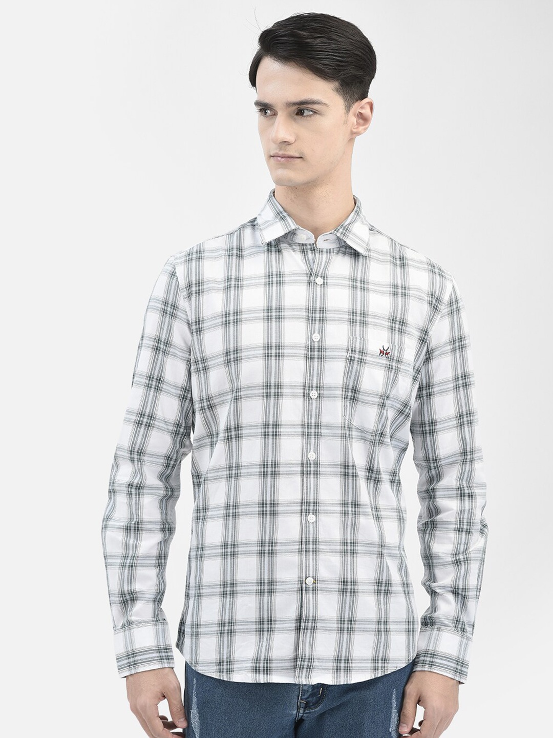 

Crimsoune Club Slim Fit Tartan Checks Opaque Checked Casual Shirt, White