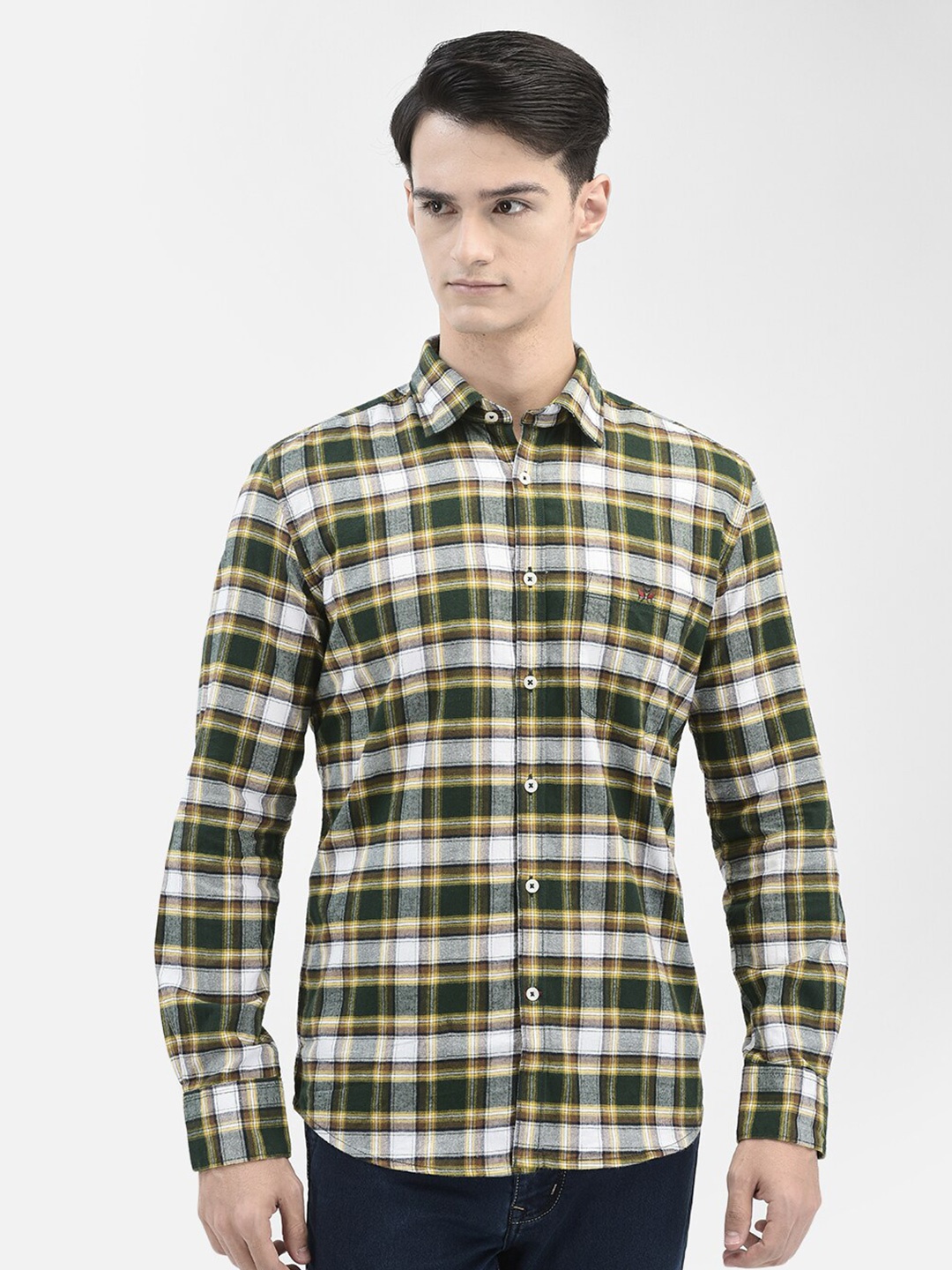 

Crimsoune Club Slim Fit Opaque Checked Casual Shirt, Green