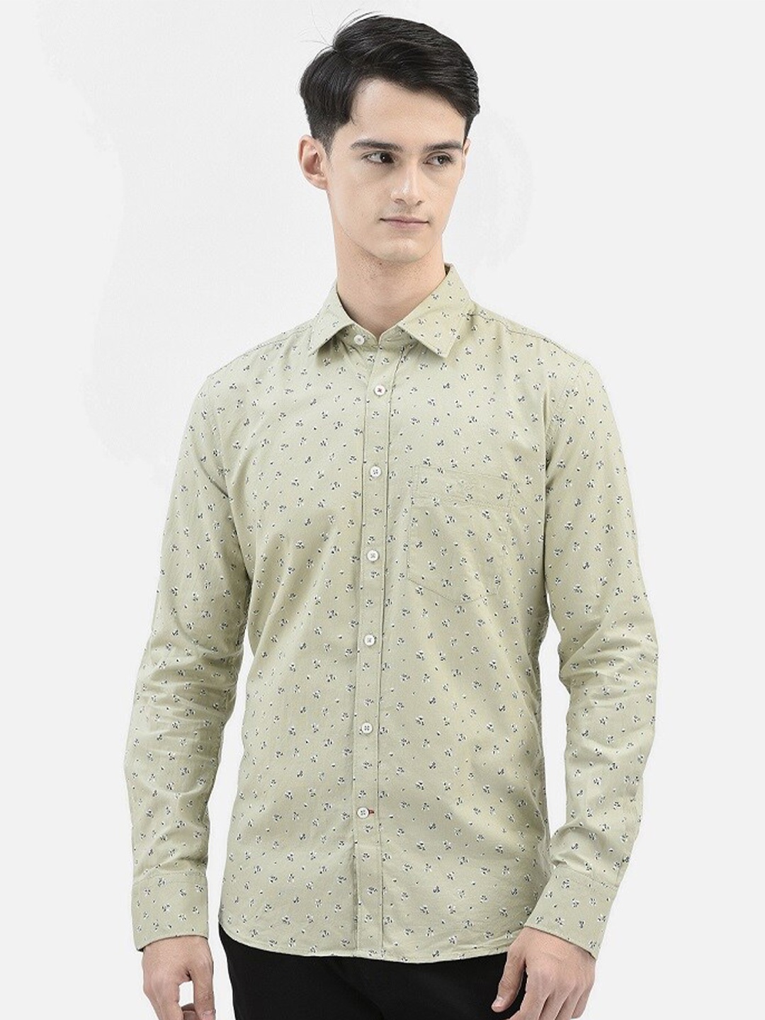 

Crimsoune Club Floral Printed Slim Fit Pure Cotton Casual Shirt, Grey