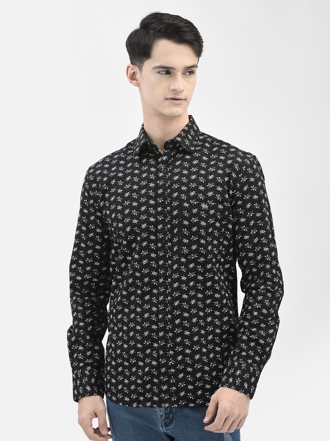 

Crimsoune Club Floral Printed Pure Cotton Slim Fit Casual Shirt, Black