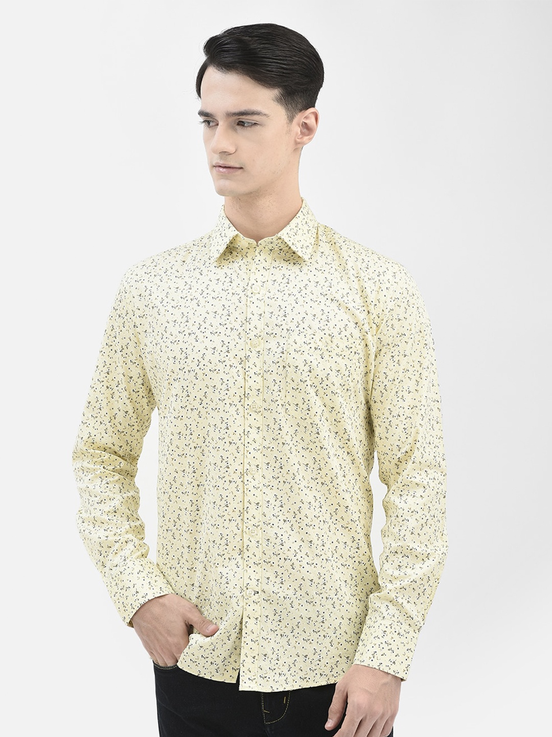 

Crimsoune Club Slim Fit Micro Ditsy Printed Casual Shirt, Yellow