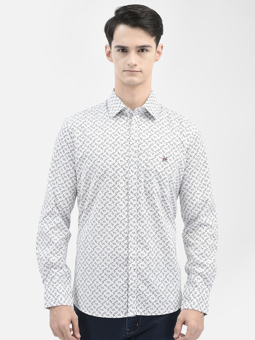 

Crimsoune Club Slim Fit Opaque Printed Casual Shirt, White