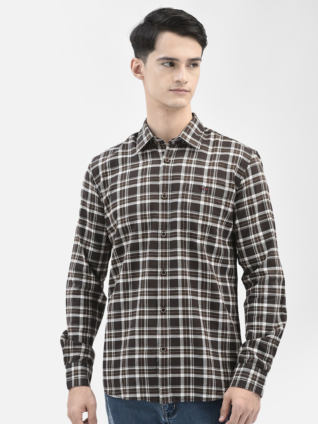 

Crimsoune Club Slim Fit Opaque Checked Casual Shirt, Brown