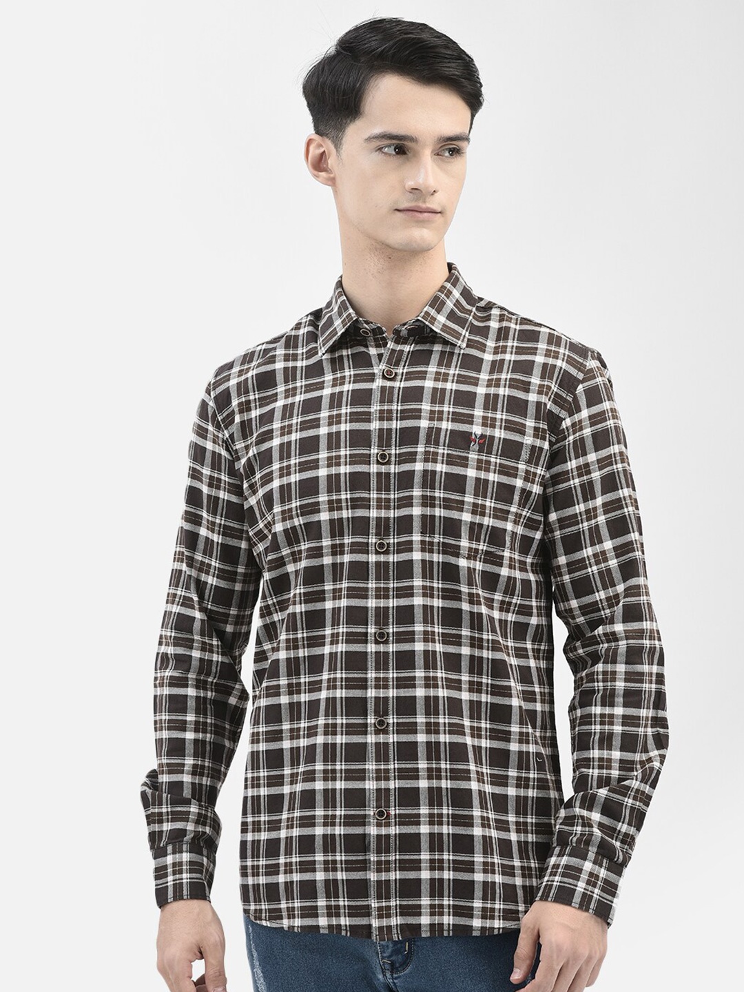 

Crimsoune Club Slim Fit Opaque Checked Casual Shirt, Brown