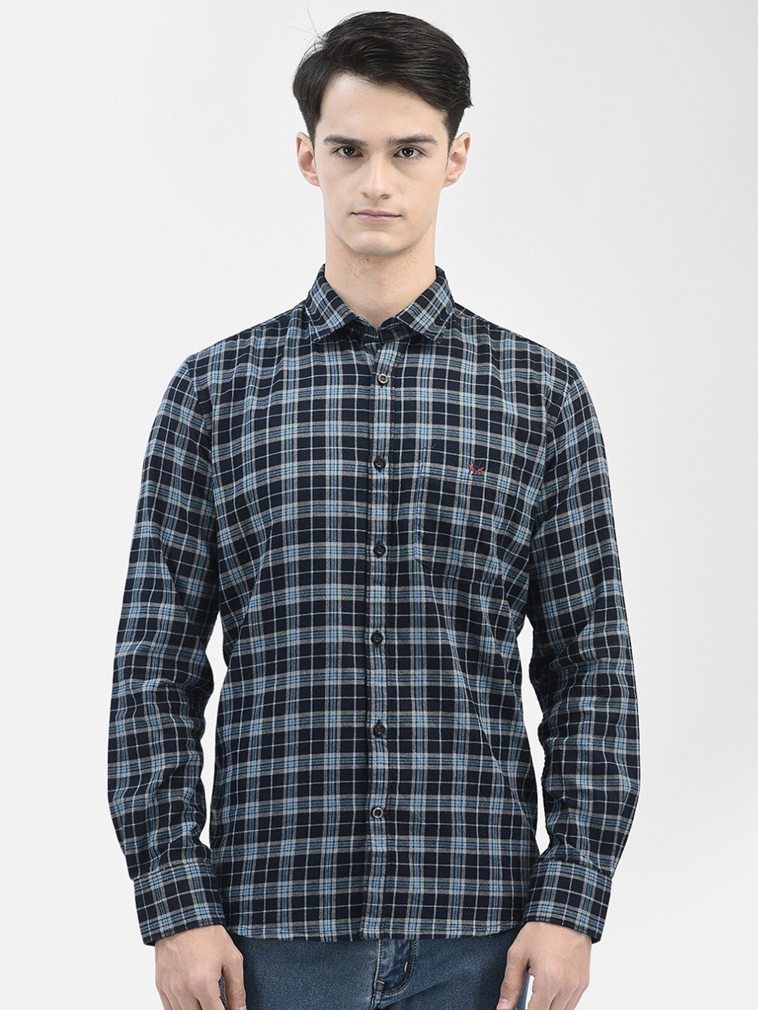 

Crimsoune Club Checked Slim Fit Pure Cotton Casual Shirt, Navy blue