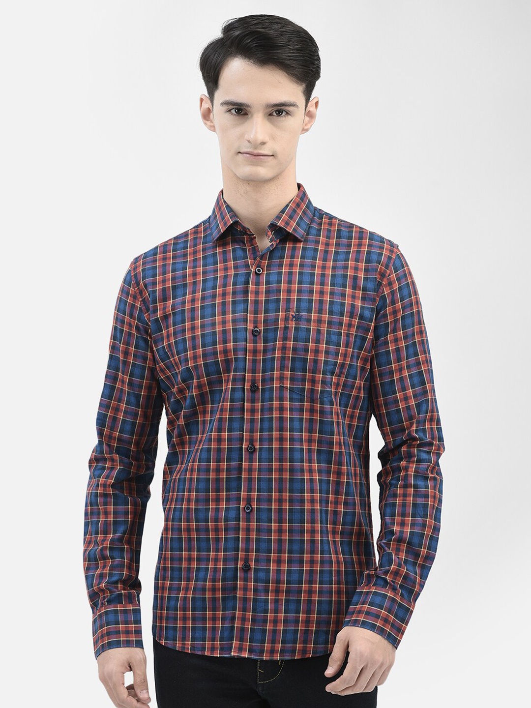 Crimsoune Club Slim Fit Tartan Checked Pure Cotton Casual Shirt, Maroon