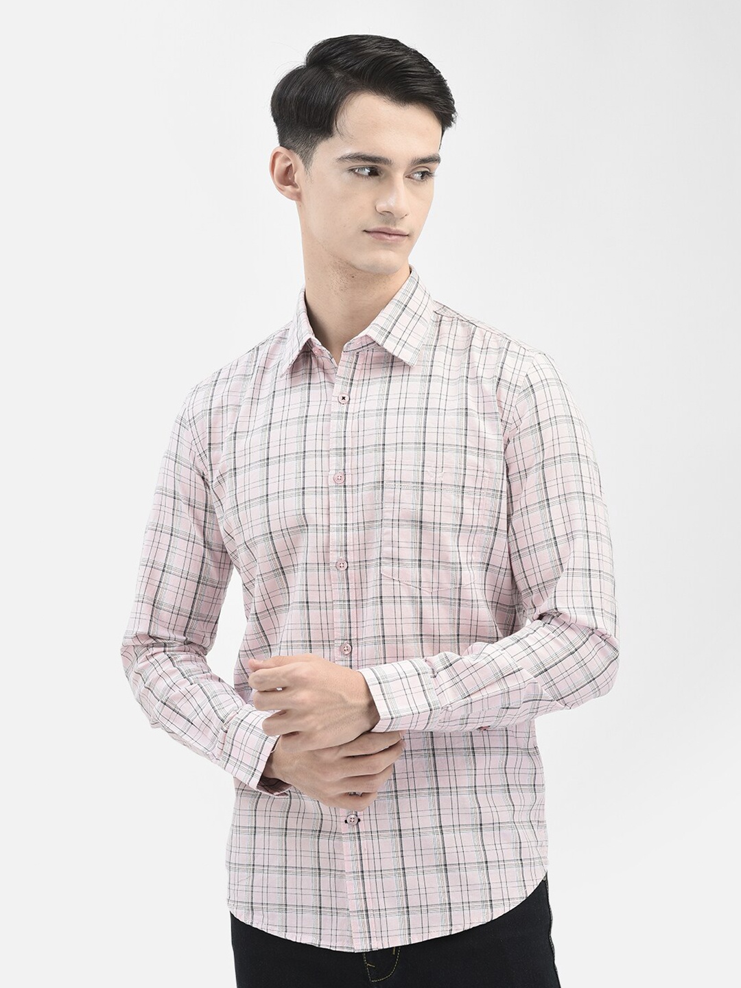 

Crimsoune Club Checked Slim Fit Pure Cotton Casual Shirt, Pink