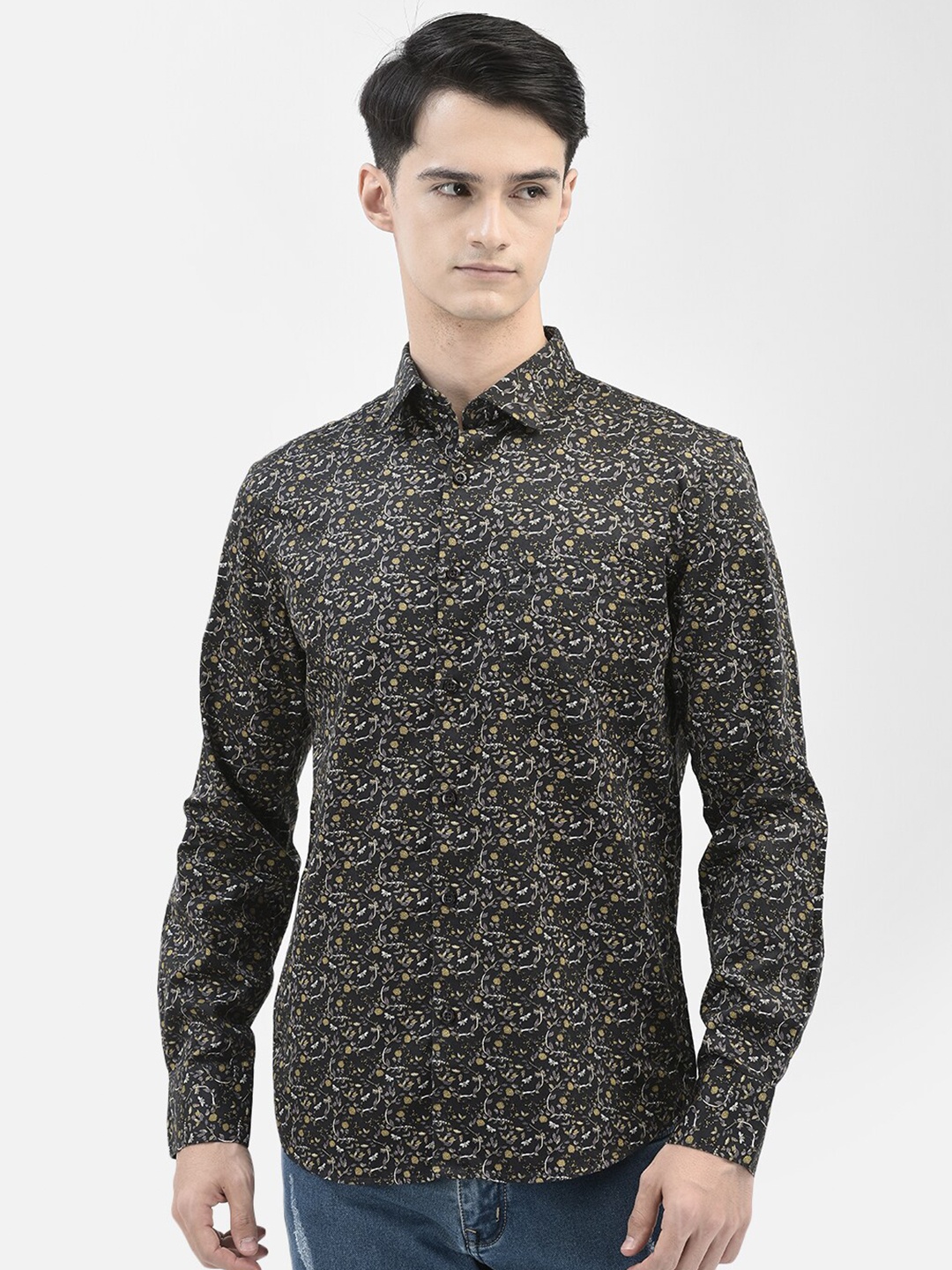 

Crimsoune Club Slim Fit Opaque Printed Casual Shirt, Black
