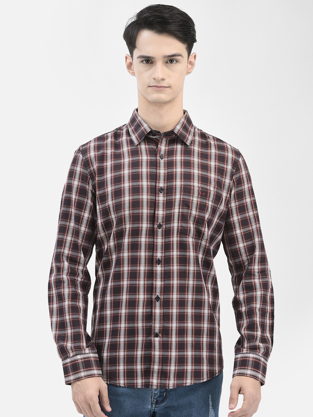 

Crimsoune Club Checked Slim Fit Pure Cotton Casual Shirt, Brown