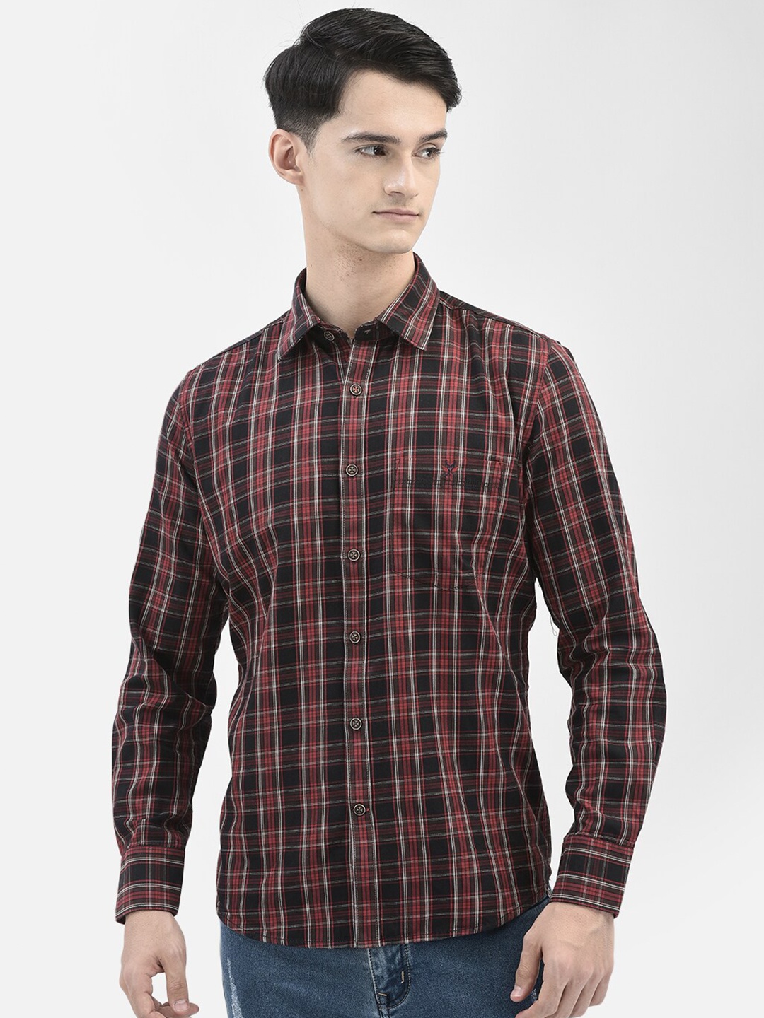 

Crimsoune Club Checked Slim Fit Pure Cotton Casual Shirt, Red