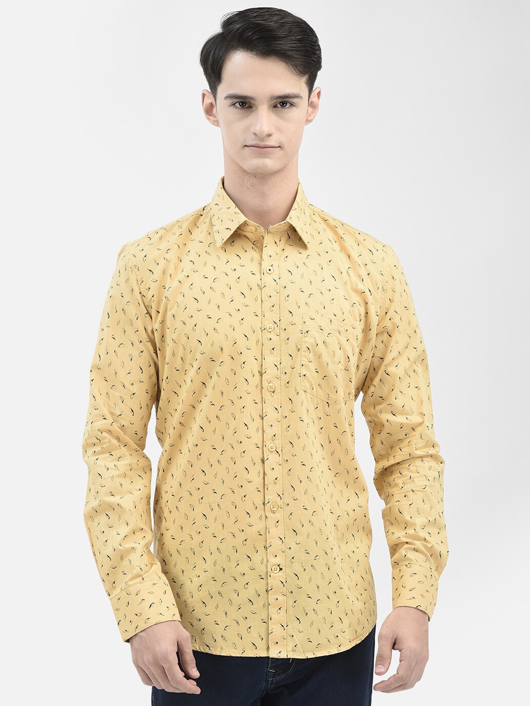 

Crimsoune Club Slim Fit Floral Opaque Printed Casual Shirt, Mustard