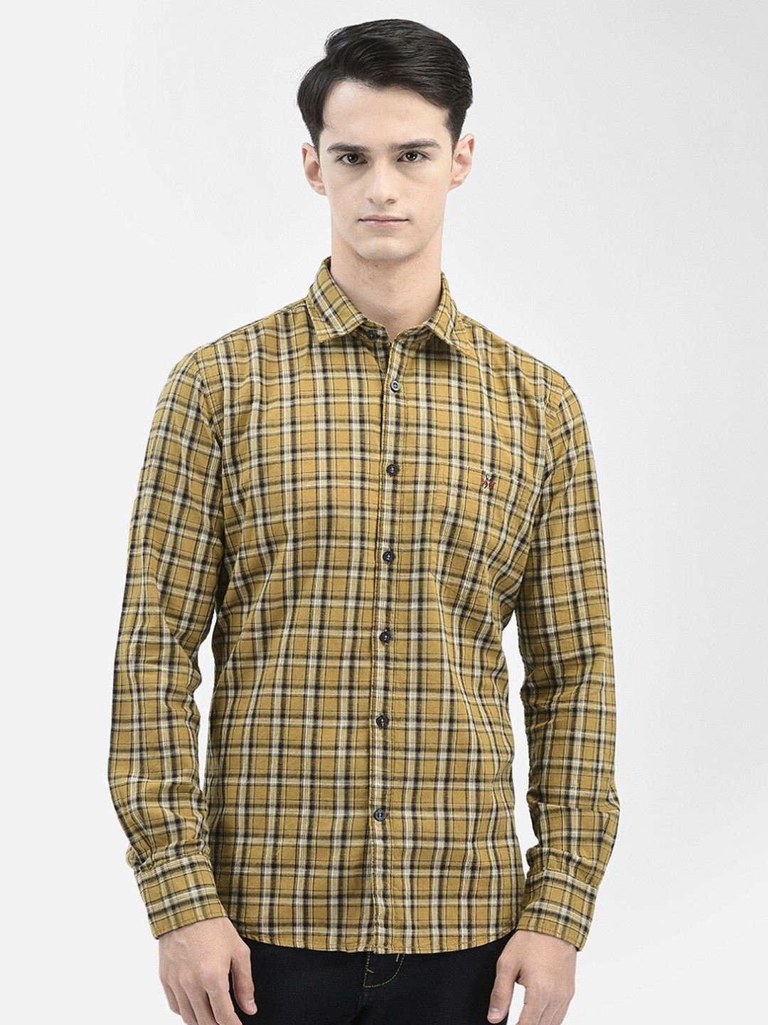 

Crimsoune Club Slim Fit Opaque Checked Casual Shirt, Mustard