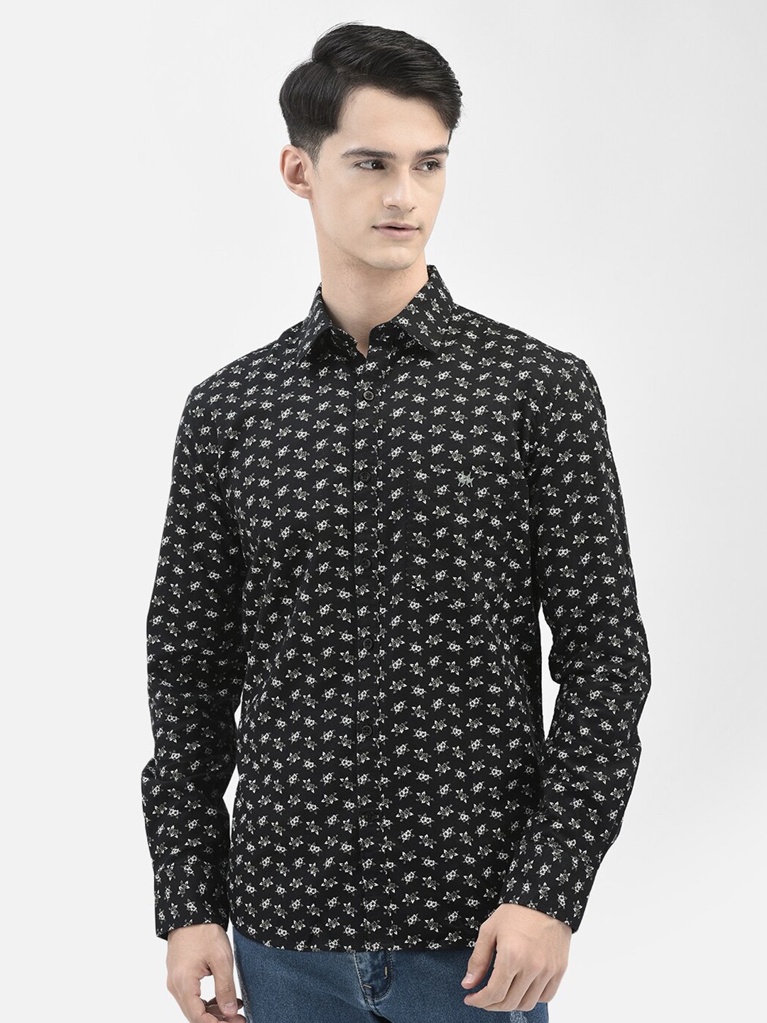 

Crimsoune Club Slim Fit Floral Printed Pure Cotton Casual Shirt, Black