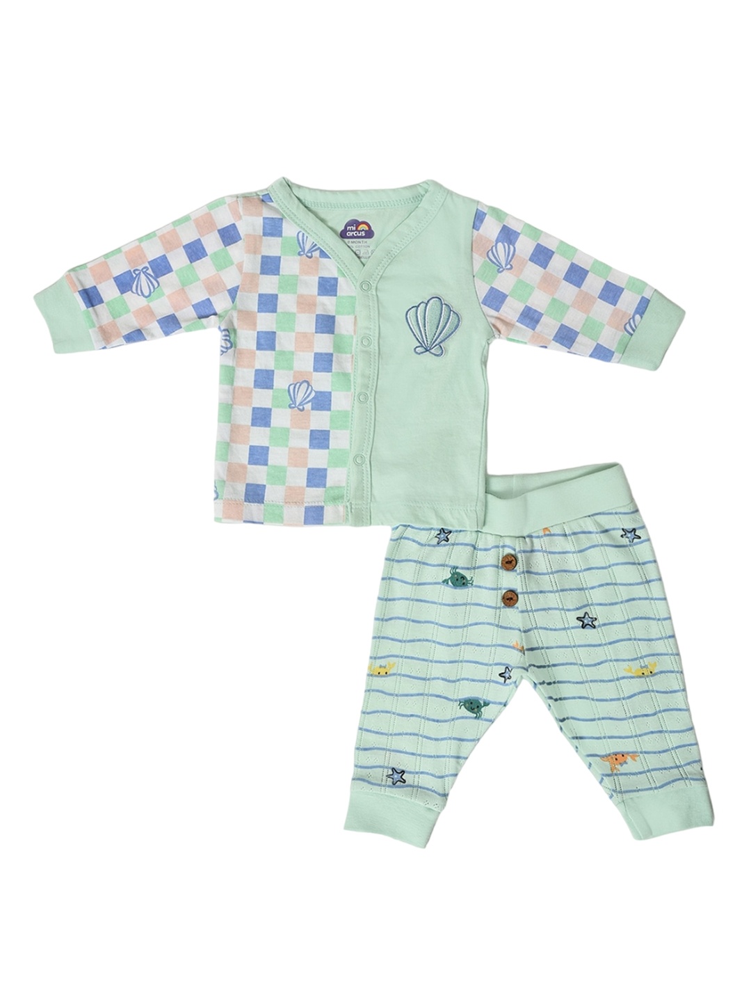 

MiArcus Kids Printed Pure Cotton Top & Pyjamas With Soft Toy, Green