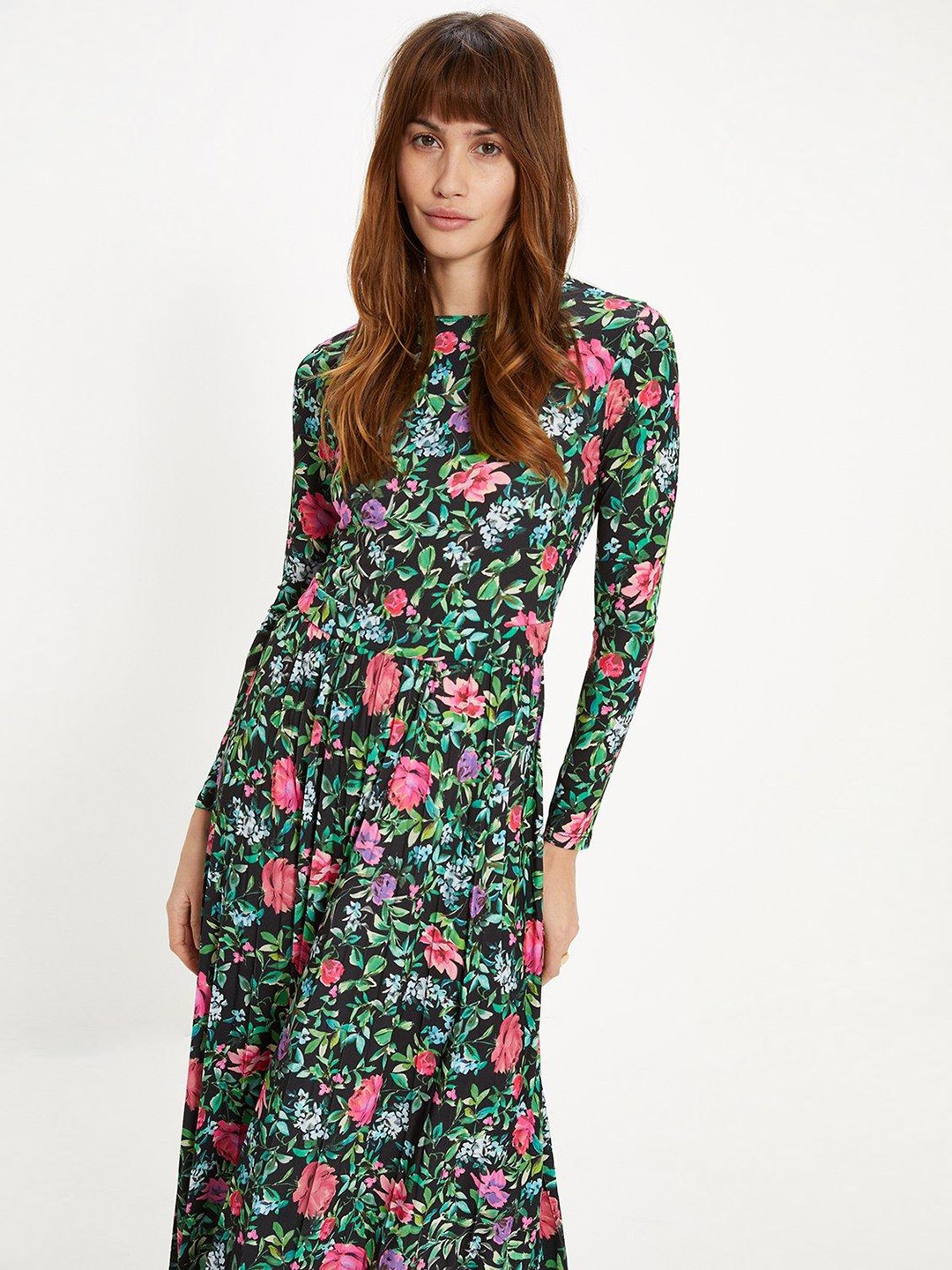 

OASIS Floral Print A-Line Midi Dress, Black